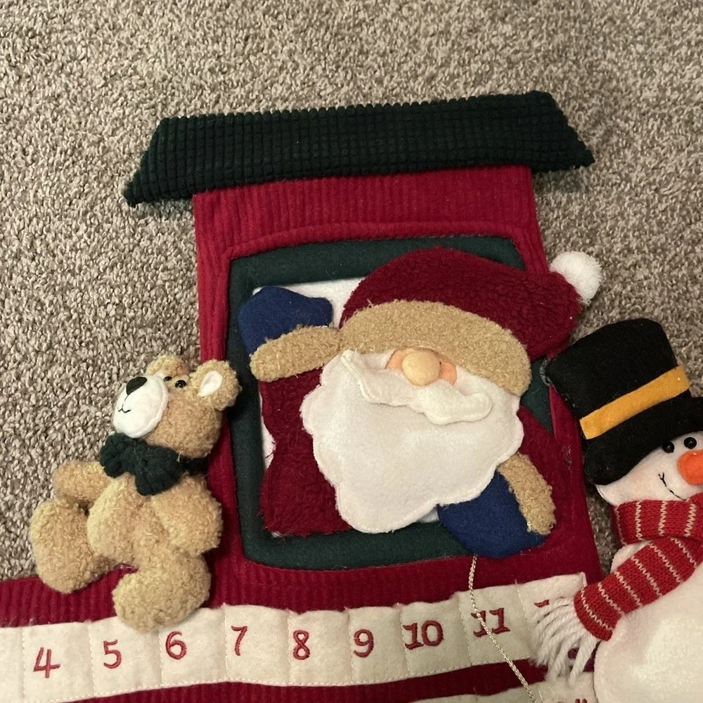 Vtg Christmas Advent Calendar Count Down Rustic Classic‎ Train Snowman Bear Felt